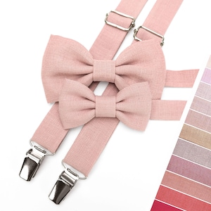 Pale pink Toddler Bow Tie / Pale pink Child Suspenders /Pale pink Linen Suspenders for Toddler / Children Bow Tie