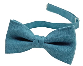 Cadet Blue Bow Tie For Wedding / Weeding Bow Ties For Groomsmen - Gift For Groomsmen / Linen Cufflinks / Suspenders For Him