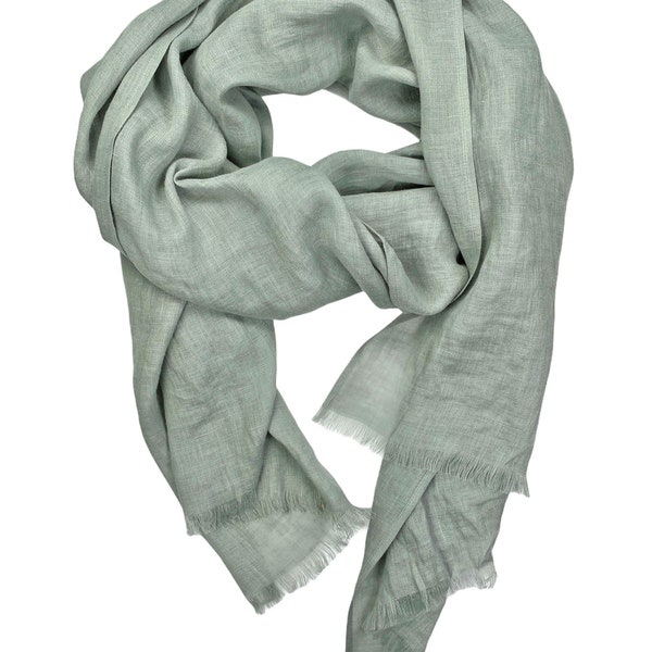 Salbeigrüner Sommerschal / Unisex-Schal / Soft Stylish Natural Linen Shawl / Oversize Light Scarf