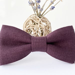Eggplant Bow Tie / Eggplant Wedding Bowtie / Eggplant Linen Pocket Square / Eggplant Linen Accessories / Eggplant Linen BowTie