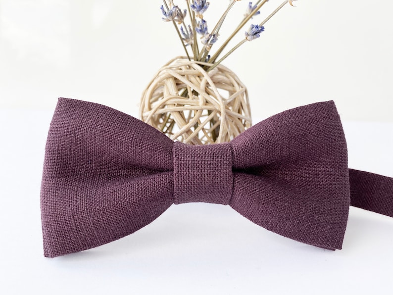 Eggplant Bow Tie / Eggplant Wedding Bowtie / Eggplant Linen Etsy
