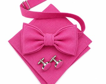 Fuchsia Bow Tie / Bright Pink Bow Tie For Groomsmen / Fuchsia  Cufflinks / Fuchsia Suspenders / Hot Pink Men's Bow Tie / Bow Tie for Usher