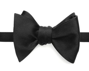 Unique Black Satin Butterfly Style Self Tie Bow tie, Wedding Black Self-tie Bow tie, Men's Satin Self tie Bow tie Suspenders Cufflinks