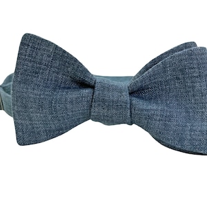Steel Blue Melange Self Tie Bow Tie / Steel Blue Melange Self-Tie Bowtie / Steel Blue Melange Suspenders / Groomsmen Self Tie Bow Tie
