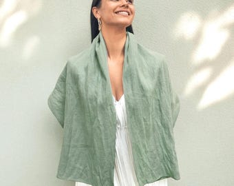 Sage Green Linen Scarf for Women and Men, Eucalyptus green Women Shawl, Green Men's Scarf, Wedding Shawl Scarf, Scarves and Wraps for Gift