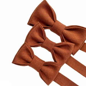 Burnt Orange Children Bow Tie / Toddler Bow Tie and Braces / Gift For Children / Kid&#39;s Linen Suspenders