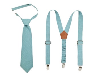 Aqua Sky Pre-tied Tie for Kids, Aqua Sky Suspenders for Kids, Toddler Tie and Suspenders, Child Tie, Teens Tie and Suspenders, Adult Necktie