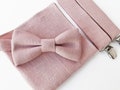 Dusty Pink Linen Bow Tie / Dusty Rose Linen Bowtie / Dusty Rose Pocket Square / Bow Suspenders Pochette / Dusty Rose Cufflinks