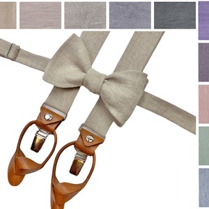 SELF TIE natural color linen Bow Tie / Self-tie Bow Tie / Natural color Cufflinks / Natural color Pocket Square / Natural color Suspenders
