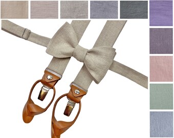 SELF TIE natural color linen Bow Tie / Self-tie Bow Tie / Natural color Cufflinks / Natural color Pocket Square / Natural color Suspenders