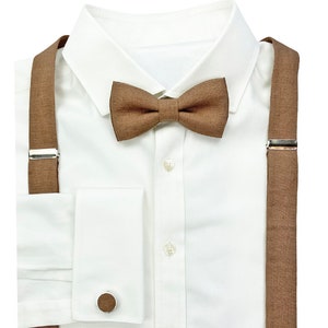 Brown Sugar Linen Bow Tie / Burnt Sugar Linen Bow Tie / Light Brown Suspenders / Cinnamon Suspenders/ Light Brown Cufflinks