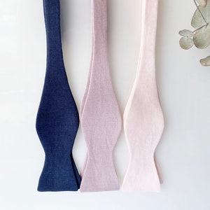 Dusty Rose Self Tie Bow Tie / Blue Groomsmen Self-Tie Bowtie / Linen Suspenders / Wedding Self Tie Bow Tie