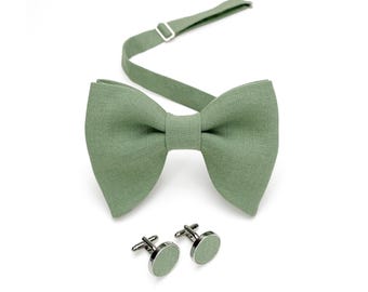 Eucalyptus Green Oversized Bow Tie / Wedding Oversized Butterfly Pre-tied Bow tie in Eucalyptus / Mens Large BowTie / Suspenders, Cufflinks