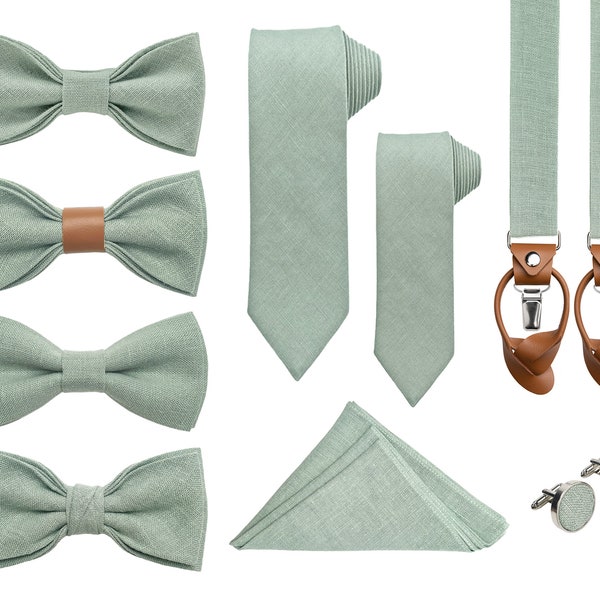 Accessoires de Mariage: Noeuds papillon de Styles Variés / Cravates Skinny, Slim, Regular / Bretelles X et Y type / Couleur Vert Sauge Clair