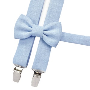 Sky blue Toddler Bow Tie / Sky blue Child Suspenders / Sky blue Linen Suspenders for Toddler / Children Bow Tie