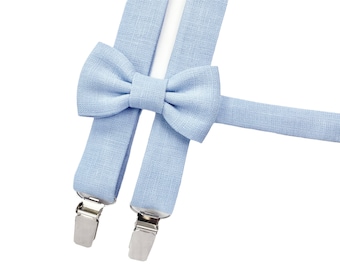 Hemelsblauw peuter strikje / hemelsblauw kind bretels / hemelsblauw linnen bretels voor peuter / kinderen strikje