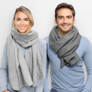 Light grey linen scarf, Light grey shawl, Large women scarf, Oversize men scarf, Natural linen scarf, Linen scarf gift, Linen shawl