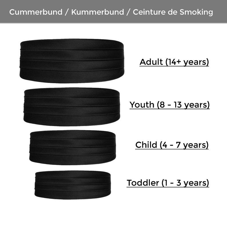 Cummerbund for Adult and child sizes in Black Satin. Cummerbund for Toddler, cummerbund for child, cummerbund for youth, cummerbund for teen.
Cummerbund with adjustable strap fit for any sizes.