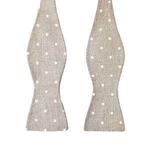Natural White Polka Dot Self Tie Bow Tie / Natural With Dots Self-Tie Bowtie / Linen Cufflinks / Groomsmen Self Tie Bow Tie