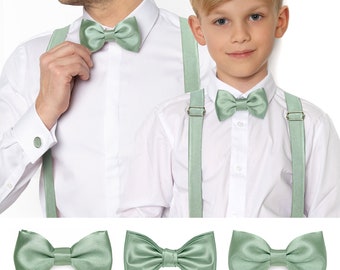 Various Styles Satin Light Sage Green Bow ties for Weddings / Bow ties and Suspenders for Children and Adults Light Sage Green Satin Satin