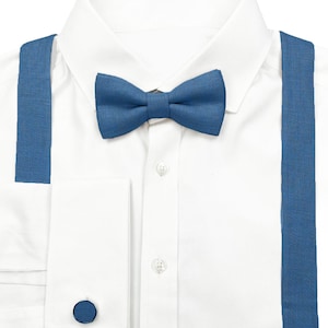 Denim Blue Bow Tie / Denim Blue Bow Tie For Men / Denim Blue Cufflinks / Men&#39;s Suspenders / Wedding Bow Tie / Denim Blue Braces