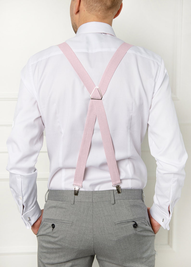 Dusty Pink Linen Bow Tie / Dusty Rose Linen Bowtie / Dusty Rose Pocket Square / Bow Suspenders Pochette / Dusty Rose Cufflinks image 5