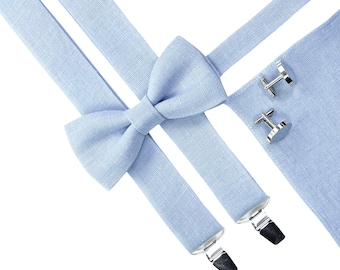 Sky Blue Bow Tie / Ice Blue Wedding Bowtie / Sky Blue Suspenders / Ice Blue Groomsmen Bow Tie / Sky Blue Groom Bow tie Set