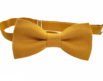 Mosterd linnen vlinderdas / mosterd linnen vlinderdas / mosterd linnen zak plein / mosterd linnen accessoires / mosterd linnen BowTie / mosterd stropdas