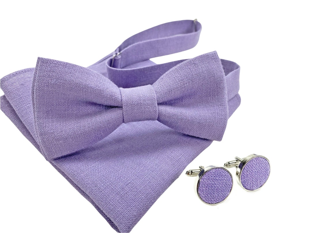 Lavender Bow Tie / Lavender Bow Tie for Men / Lavender Linen Cufflinks