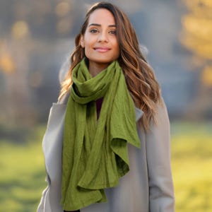 Olive green Linen Scarf, Natural Linen Scarf, Linen scarf for Women, Linen scarf for Men, Oversize Natural Linen Scarf, Linen Gift idea