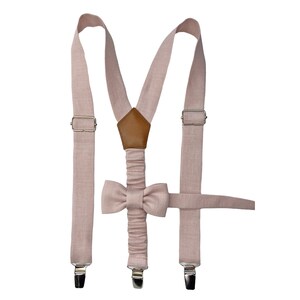 dusty pink bow tie and suspenders