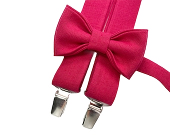 Raspberry Bow Tie and Suspenders for Child / Raspberry Braces and Bow Tie / Child Bow Tie / Toddler Suspenders