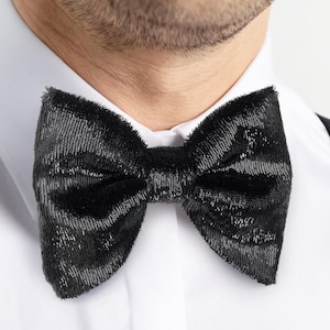 Sprankelend fluwelen avondvlinderdas, glinsterende zwarte vlinderstrik voor bruiloften, fancy extra grote zwarte vlinderstrik, manchetknopen, pochet