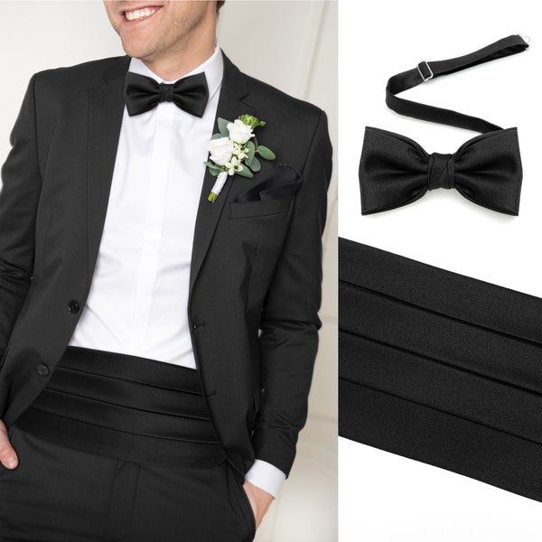 Wedding Cummerbund for Adult and Child Black Satin / Cummerbund and Bow tie Set for Groom and Groomsmen / Boys Black Cummerbund and Bowtie