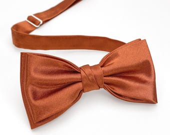 Burnt Orange Satin Elegant Bow tie, Burnt Orange Satin Suspenders for Groom and Groomsmen, Burnt Orange Satin Men's Wedding accessories