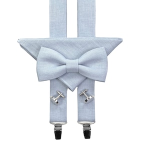 Dusty Sky Blue Bow Tie / Dusty Sky Blue Wedding Bowtie / Linen Pocket Square / Groomsmen Bow Tie / Dusty Sky Blue Accessories
