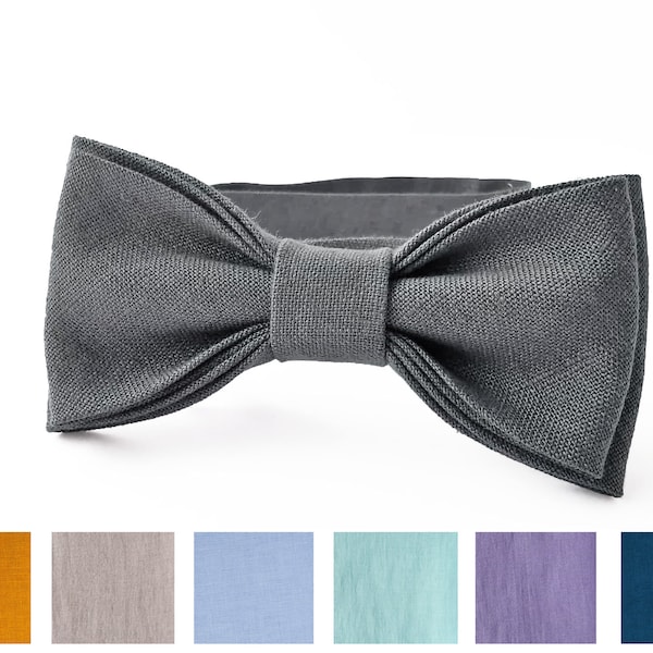 Grey Linen Bow Tie / Grey Cufflinks / Grey Linen Bow Tie / Grey Bow Tie Suspenders / Wedding Bow Tie / Krawatte Für Männer / Gray Suspenders