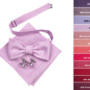 Lilac Bow Tie / Lilac Cufflinks / Lilac Pocket Square / Lilac Suspenders / Lilac color Linen Bow Tie Set / Lilac Braces X type