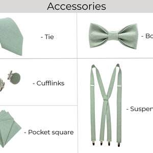 All different accessories are listed by name and photo: Necktie, Bow tie, Cufflinks, Pocket square, Suspenders X.