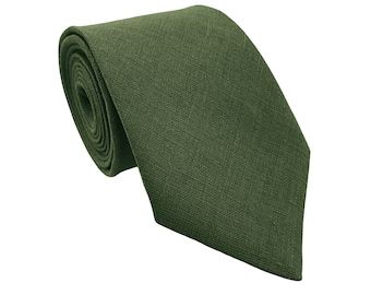 Dark Moss Green Skinny Tie / Linen Skinny Necktie  / Dark Moss Green Wedding Tie / Dark Moss Green Tie / Dark Green Cufflinks