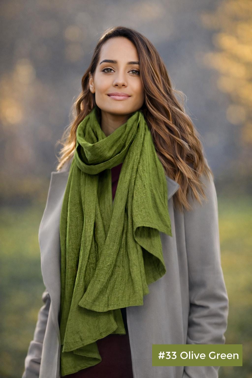 Olive Green Linen Scarf, Natural Linen Scarf, Linen Scarf for
