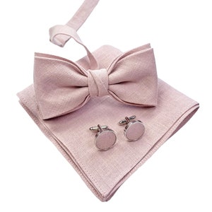 Dusty Pink Linen Bow Tie / Dusty Rose Linen Bow Tie / Dusty Pink Suspenders / Dusty Mauve Suspenders/ Dusty Mauve Cufflinks