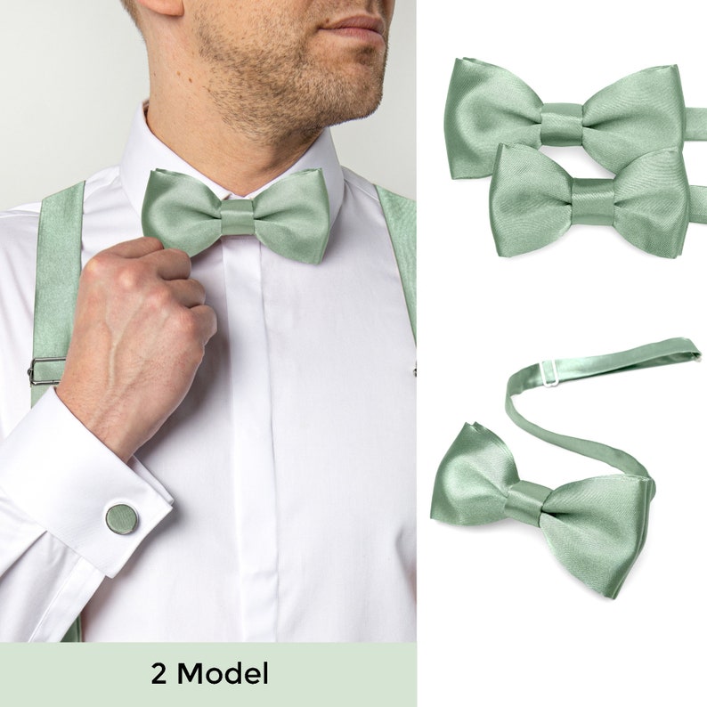 Classic model sage green bow tie for groom and groomsmen. Sage green bow tie set for classic and romantic wedding.