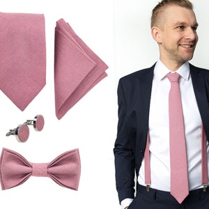 Mauve Quartz Regular Tie, Mauve Quartz Slim Tie, Mauve Quartz Skinny Tie, Bow tie, Mauve Quartz Suspenders, Cufflinks, Quartz Pocket Square