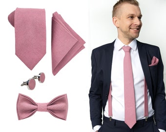 Mauve Quartz Regular Tie, Mauve Quartz Slim Tie, Mauve Quartz Skinny Tie, Bow tie, Mauve Quartz Suspenders, Cufflinks, Quartz Pocket Square