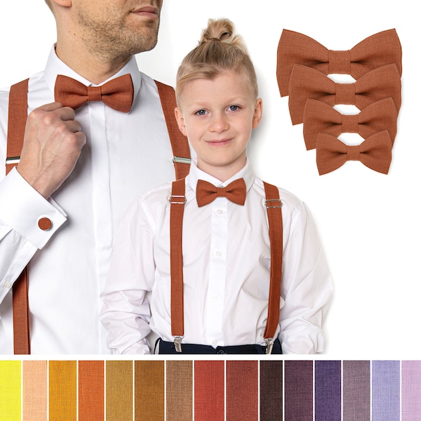 Terracotta Bow tie, Terracotta Suspenders, Terracotta colour Father and Son Bow tie and Braces, Terracotta Child Bow tie, Adult Bow tie
