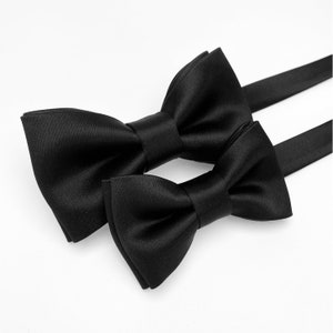 Classic Black  Satin Bow tie and Suit Accessories, Black Matching Adult and Child Bow tie, Black Satin Bow tie Suspenders in Various sizes