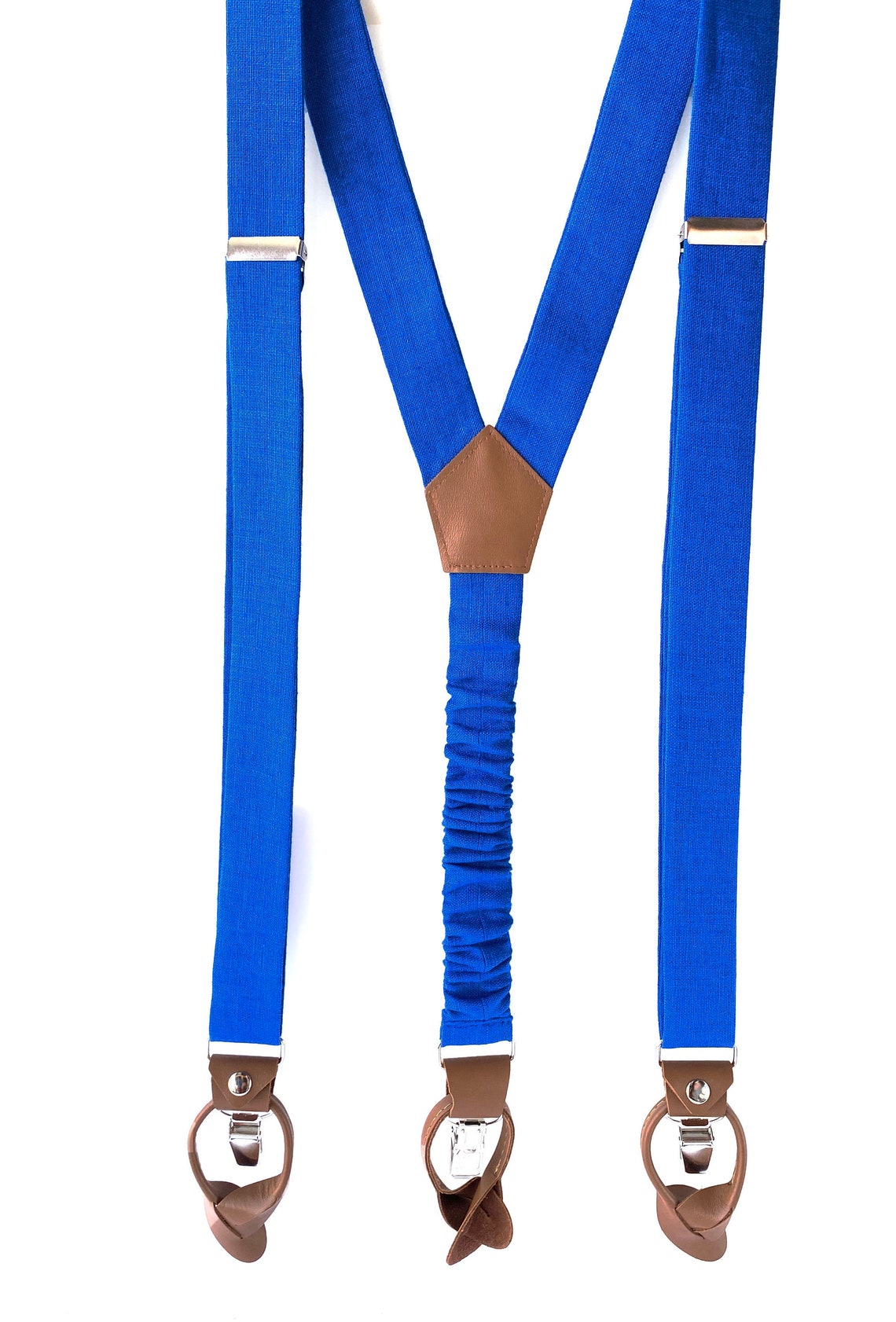 Royal Blue Suspenders With Leather Button Straps and With Etsy