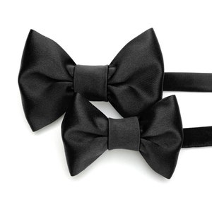 Black Satin Dad and Son Matching Bow tie, Handmade Black Bow tie Set for Adult, Youth, Child, Toddler, Black Satin Father Son Suspenders