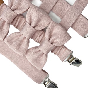 dusty pink bow tie and suspenders